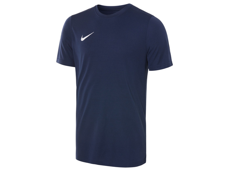 Een donkerblauw Nike T-shirt met korte mouwen.