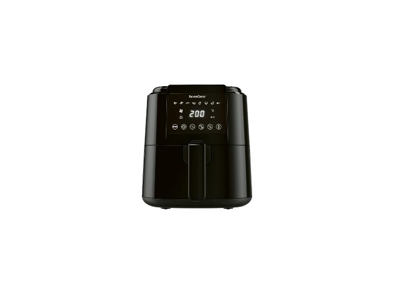 Een zwarte airfryer van Silvercrest met een digitaal display.