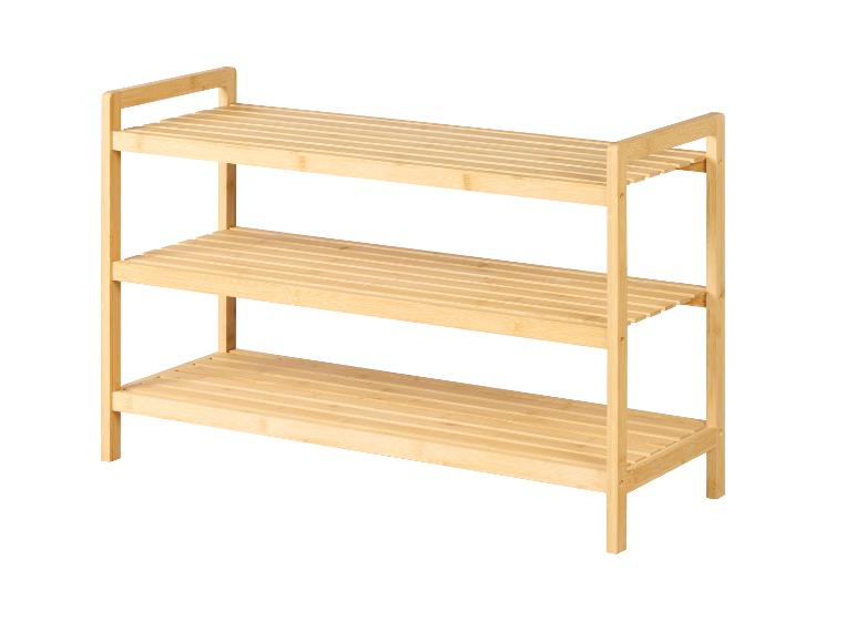 Drielaags bamboe opbergrek, ideaal voor schoenen of andere spullen.