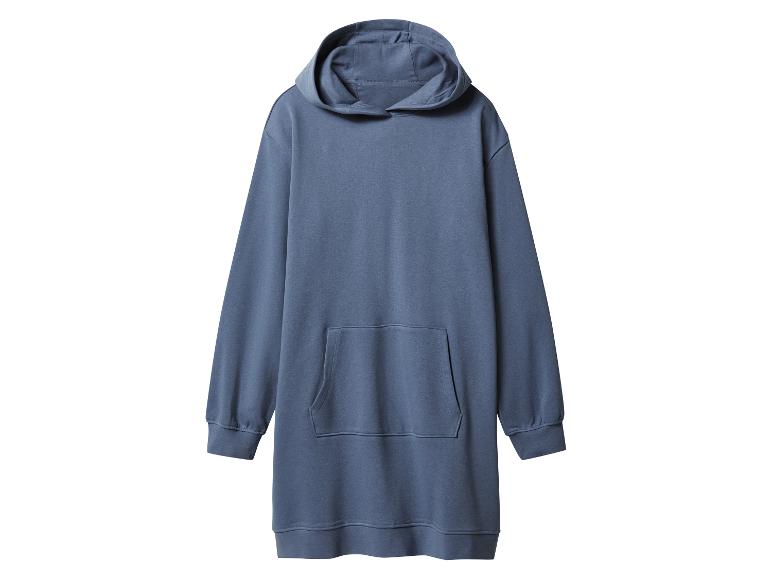 Blauwgrijze hoodie-jurk met capuchon en voorzak