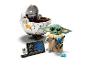 LEGO Star Wars Grogu en zijn zweefwieg met informatieplaat.