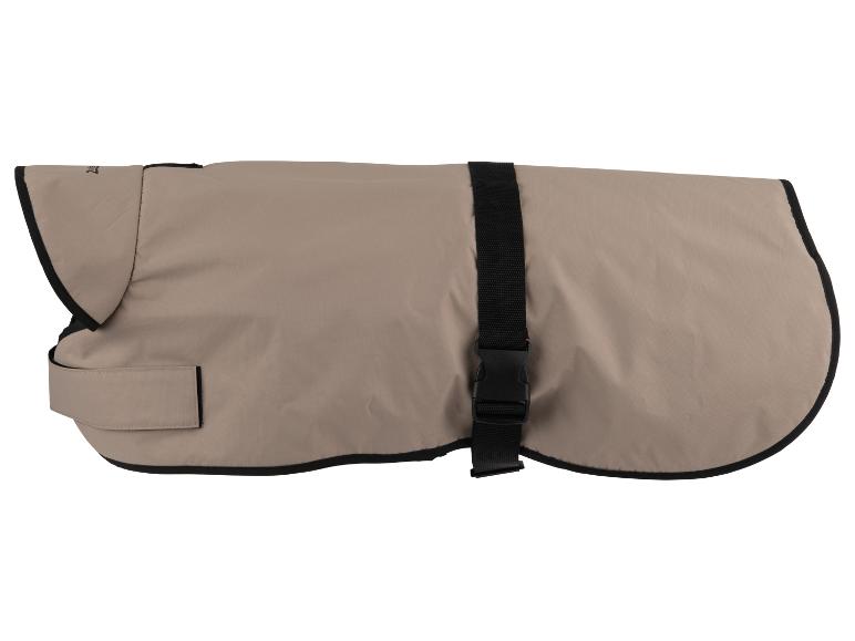 Beige hondenjas met zwarte bies en gesp