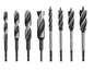 Een set van acht boortjes voor hout, waaronder spaanboorbits.