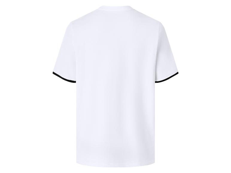 Wit T-shirt met korte mouwen en zwarte bies, achteraanzicht.