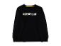 Zwarte sweater met witte tekst en geel detail