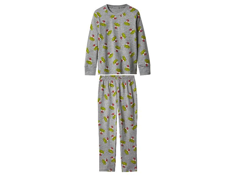 Grijze pyjama met Grinch- en kerstmutsenprint