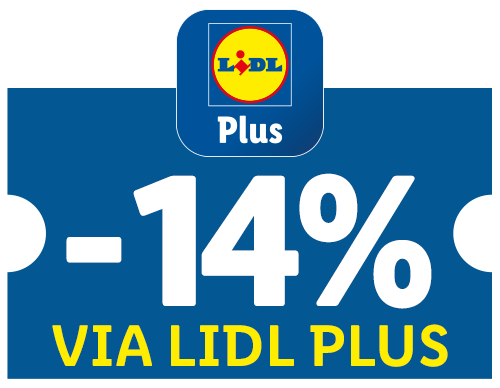 Blauwe badge die 14% korting toont met de loyaliteitsapp.