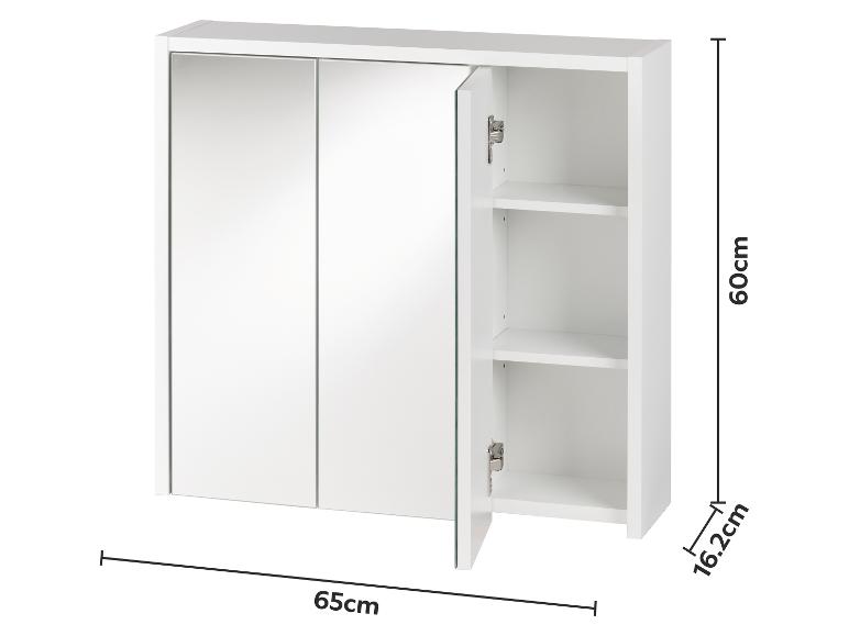 Witte badkamerkast met spiegel en planken, 65x60x16,2cm.