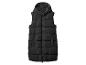 Lange zwarte gewatteerde bodywarmer met capuchon