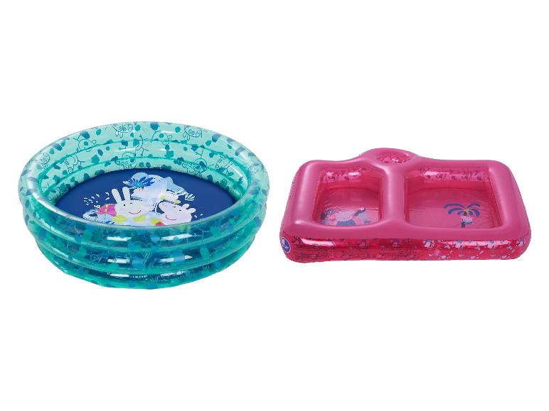Opblaasbare zwembaden Peppa Pig: een rond en een rechthoekig bad met twee compartimenten.