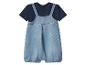 Babyset: marineblauw T-shirt met korte mouwen en lichtblauwe denim tuinbroek.