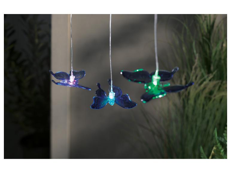 Decoratieve blauwe en groene vlinder LED-lampen voor buiten.
