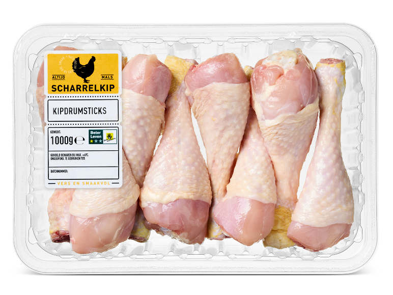 Verpakking verse Scharrelkip kipdrumsticks, 1000 g.