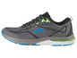 Grijze hardloopschoenen met blauwe en groene accenten