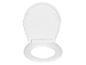 Wit plastic toiletzitting met deksel.