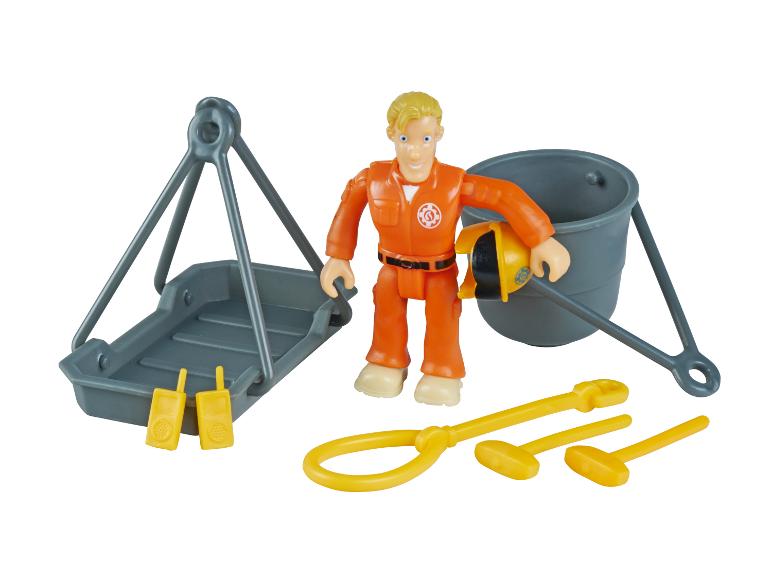 Speelgoedfiguur van een reddingswerker met accessoires.