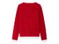 Een rood gebreid trui met witte accenten.