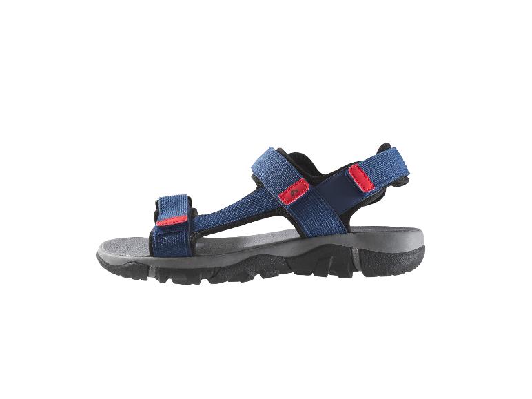 Donkerblauw en grijze sportsandalen met verstelbare bandjes.