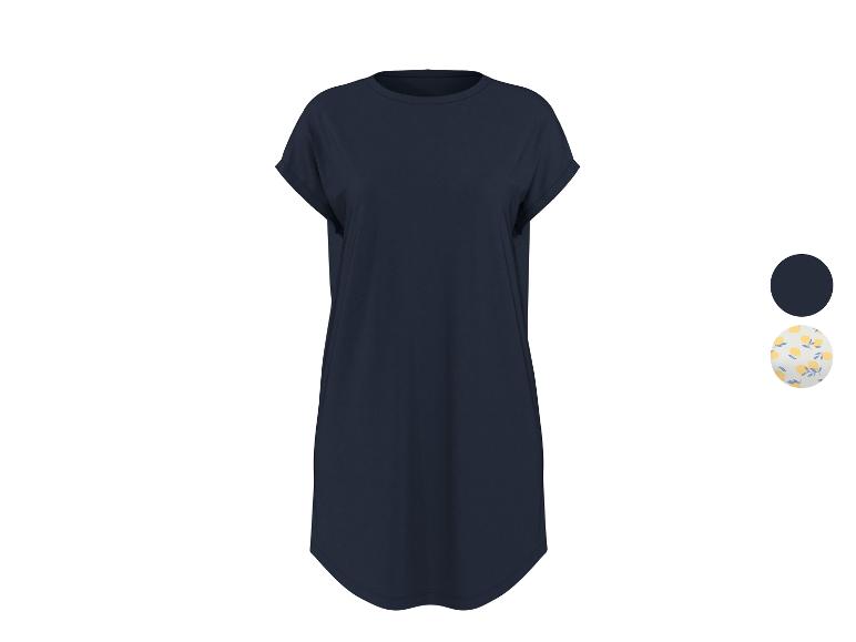 Marineblauwe T-shirtjurk met opgerolde mouwen en optie voor citroenpatroon.