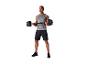 Man in sportkleding houdt een halter met gewichten vast.