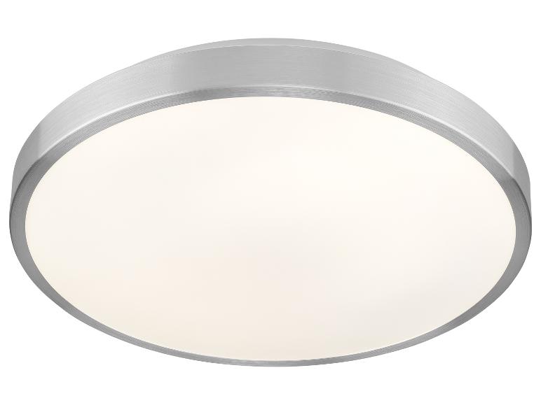 Ronde plafondlamp van geborsteld metaal met witte diffuser