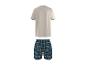 Heren beige T-shirt met korte mouwen en blauwe geruite shorts