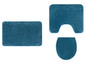 Badkamermattenset met een blauwe vloermat, toiletmat en toiletbrilmat.