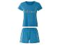Kort blauw pyjamaset: shirt met de tekst 'Weekend' en bijpassende short.