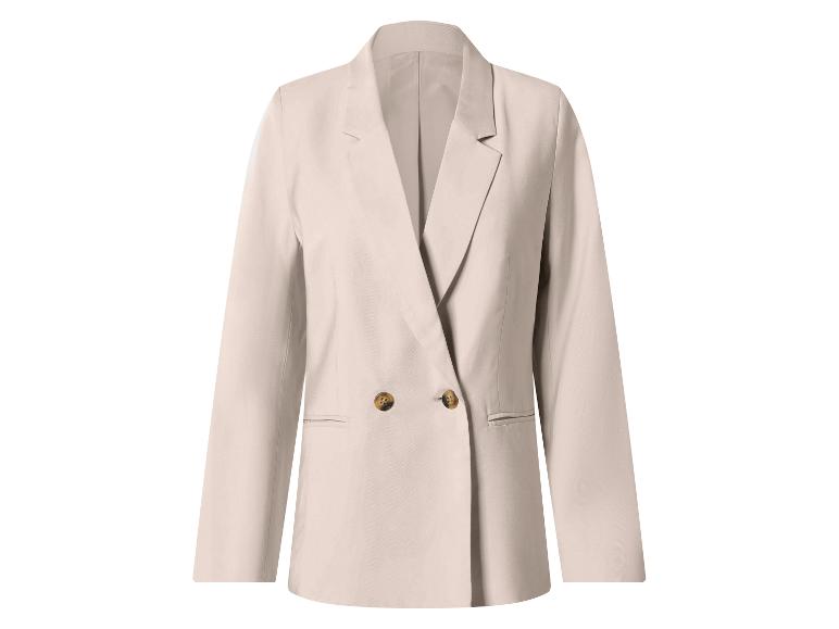 Lichtbeige double-breasted blazer met knopen.