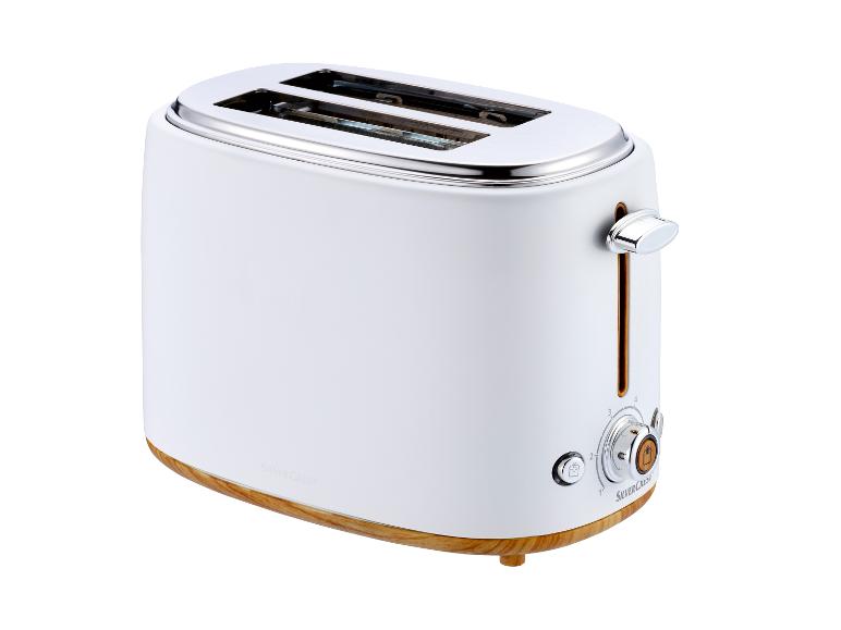 Witte SilverCrest broodrooster met houten accenten, 2 gleuven.