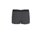 Donkergrijze boxershort met zwarte tailleband en witte strepen, achteraanzicht.
