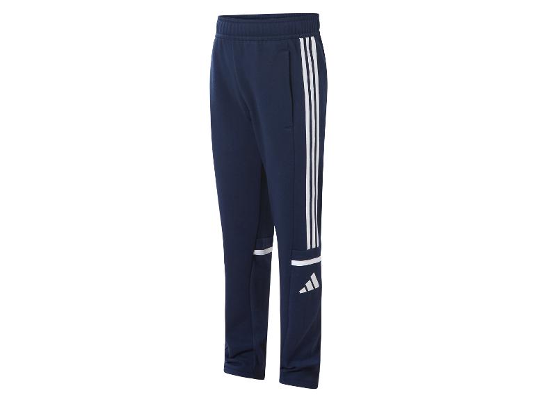 Adidas trainingsbroek voor kinderen, donkerblauw met witte strepen.