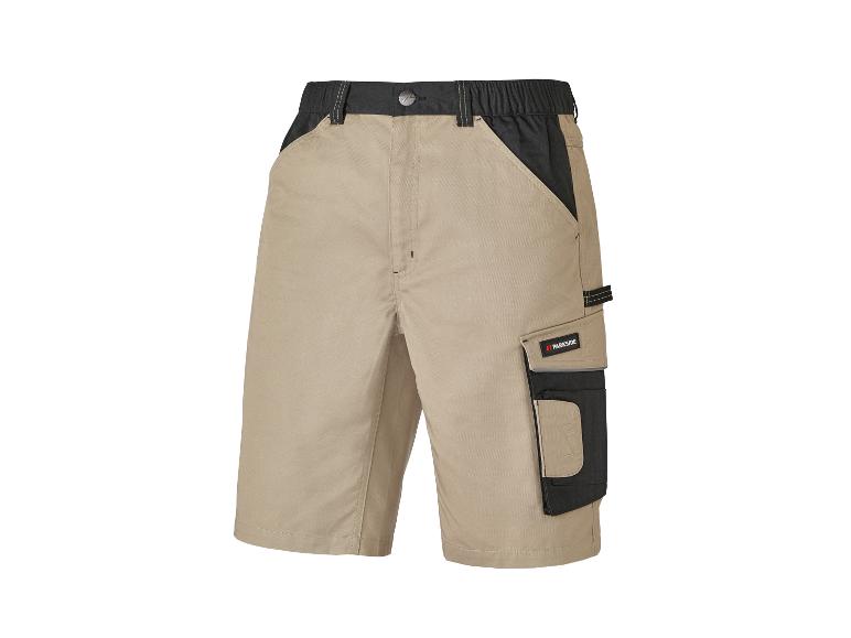 Parkside beige en zwarte werkshorts.