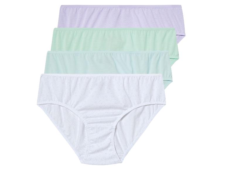 Drie paar onderbroeken: wit met stippen, lichtgroen en paars.