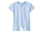 Blauw-wit gestreepte baby romper met korte mouwen en knopen