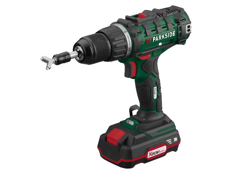 Groene en zwarte accuboormachine met batterij en schroefbit.