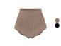 Hoog getailleerde beige geribbelde slip, met beige en zwarte kleurmonsters.