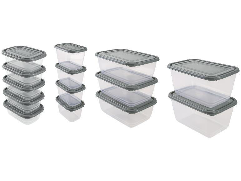 Transparante voedselcontainers met grijze deksels.