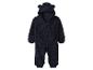 Marineblauwe pluche baby romper met capuchon en berenoren.