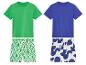 Kinder T-shirts en shorts: groene en blauwe geometrische patronen.