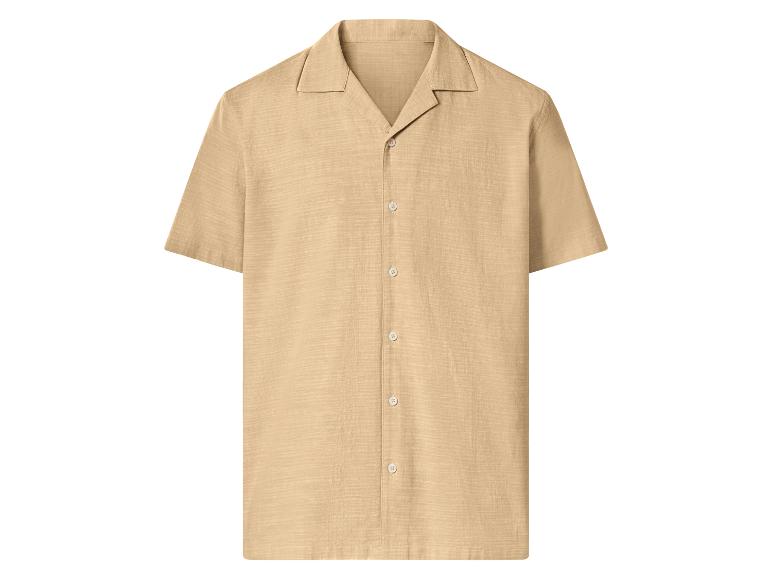 Beige herenoverhemd met korte mouwen en kraag
