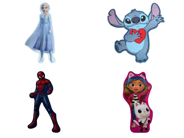 Puzzels van Elsa, Stitch, Spiderman en een meisje met een kat.