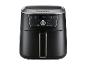 Zwarte airfryer met digitaal display dat 180°C toont.