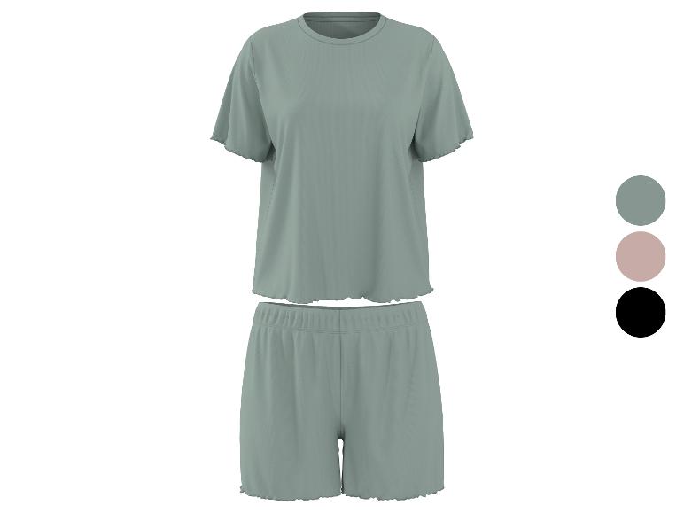 Dames pyjamaset van T-shirt en short, in groen, roze en zwart.