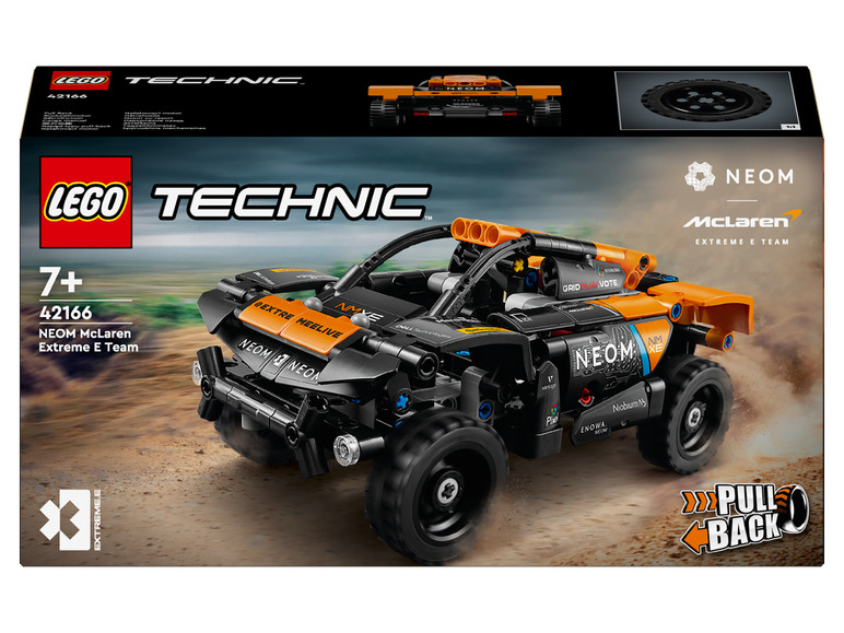 LEGO Technic NEOM McLaren Extreme E Team, een pull-back raceauto.