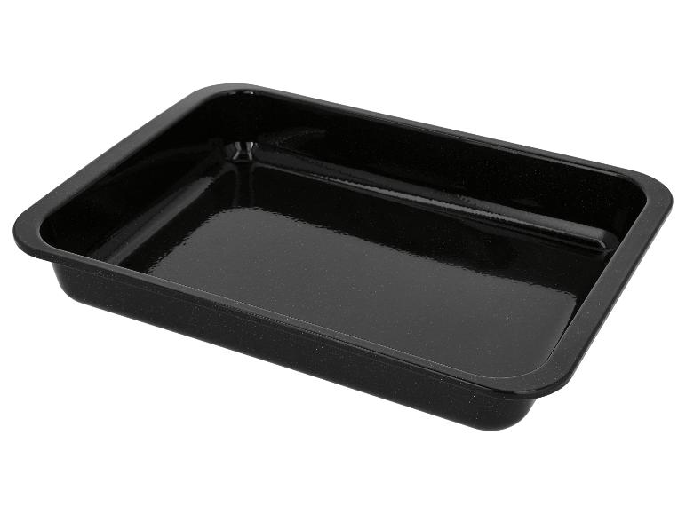 Zwarte rechthoekige ovenschaal met een glanzend oppervlak.