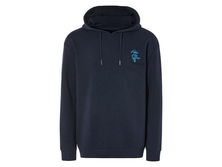 Een donkerblauwe hoodie met een blauwe Donald Duck afbeelding
