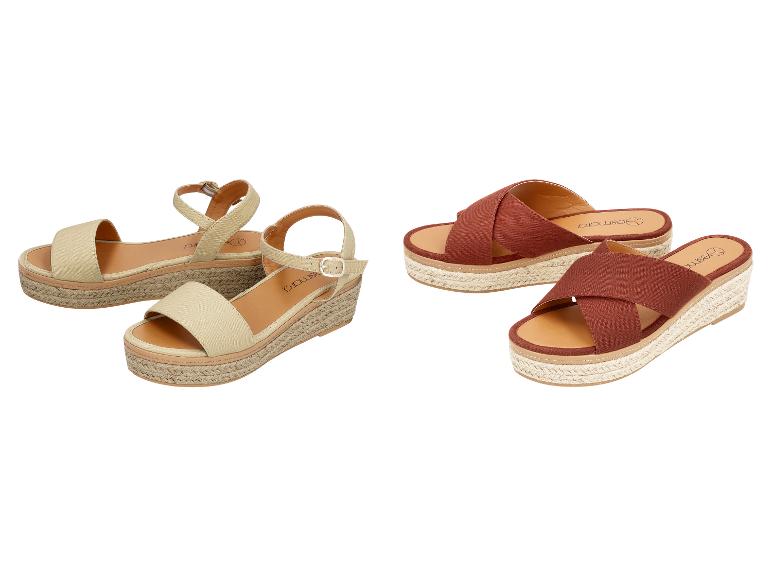 Beige espadrille sandalen en bruine espadrille slippers met gevlochten zolen.