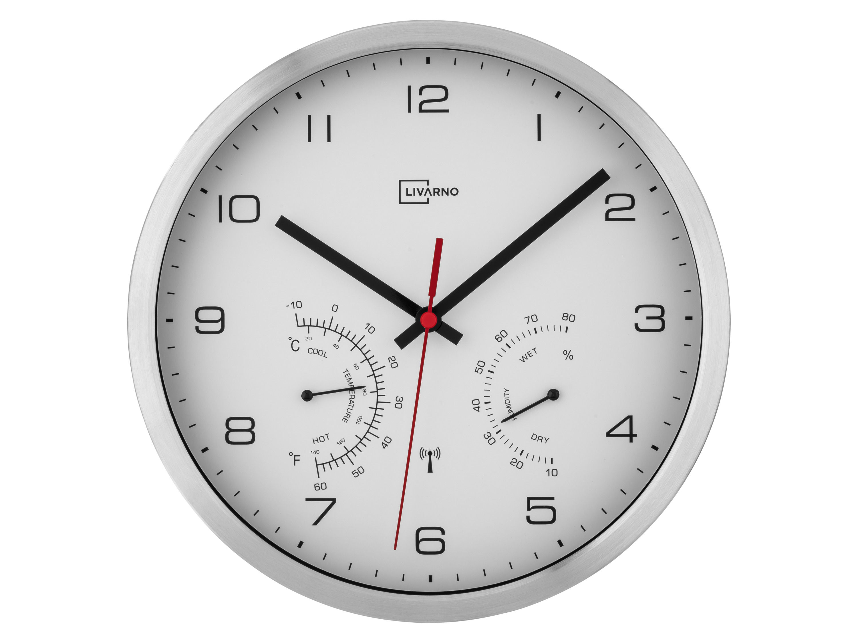 LIVARNO home Wandklok met thermometer en hygrometer (Zilver/wit)
