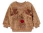 Een bruine, zachte trui met rendier-print voor baby's.